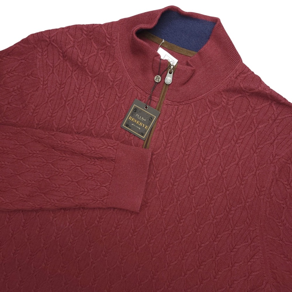 Jos A Bank Reserve Sweater Mens XL Red Cotton Cashmere 1/4 Zip Mock Neck Knit